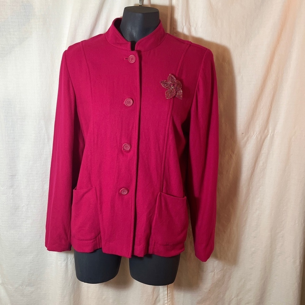 White Stag Hot Pink Wool Blend Blazer and Beaded Brooch